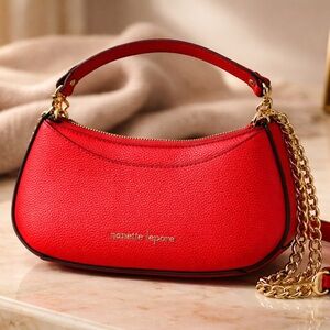 Nanette Lepore Red Crescent Hobo Shoulder Bag Gold Chain Strap Pebbled